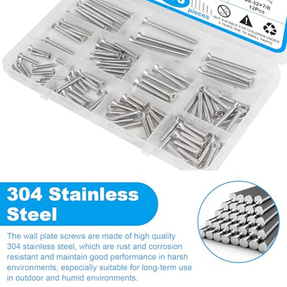 100 PCS Machine Screws, #6-32#8-32 Phillips Flat Head Electricians Screw Kit 304 Stainless Steel Outlet Screws for Wall Plate Switch, Receptacles Mounting Screws - style: Flat Head