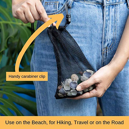 PALTERWEAR Small Mesh Drawstring Bag With Clip and Toggle Closure (Set of 4, Black, 6 x 8 inch) for Watersports, Outdoor, Gym - size: 6 x 8 inch