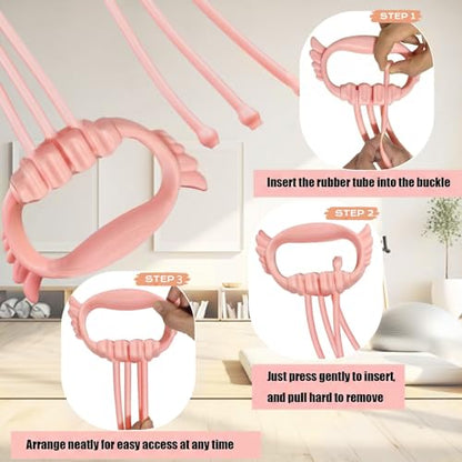 Figure 8 Resistance Bands with Handles, 6 Tube Adjustable Resistance Bands for Arms Back Exercise, Arm Bands for Workout, Strength Training & Full Body Fitness - color: pink