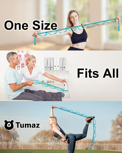 Tumaz Stretching Strap, 10-Loop Non-Elastic Yoga Strap | Designed for stretching, yoga, Pilates and rehab with 10 loops, durable webbing and a longer 79-inch design - color: Turquoise Lite, size: Budget-Essential