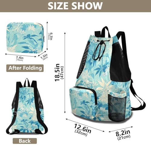 GuoChe Drawstring Backpacks Gym Swim Bag With Inside Pockets Pull String Bag Waterproof Climbing Pale Turquoise Leafs - color: Climbing Pale Turquoise Leafs