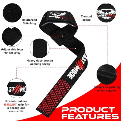 BEAST RAGE Lifting Wrist Straps for Weightlifting, Straps Gym Grip Power Workouts Lifting Straps Padded Neoprene & Premium Cotton Men Women, Deadlift Bodybuilding Exercise Lifting Straps - color: Gel