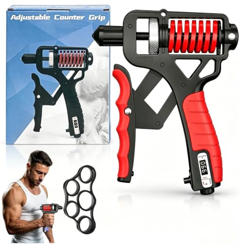 Adjustable Hand Grip Strengthener - Adjustable Resistance Hands Grip Strengthener, 11–364 LB Adjustable Electronic Grip Strength Trainer Build Forearm Strength - color: Black-Red+Mechanic