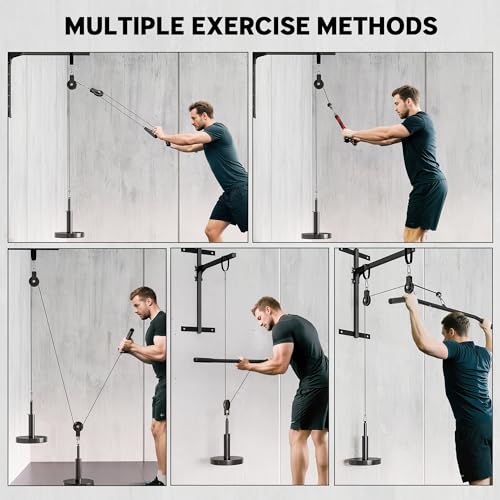 Soozier Weight Cable Pulley System Gym, Pulley System for Home Gym, Cable Machine Power Rack Pulley Attachment for LAT Pull Down, Biceps Curl, Tricep Workout, Red