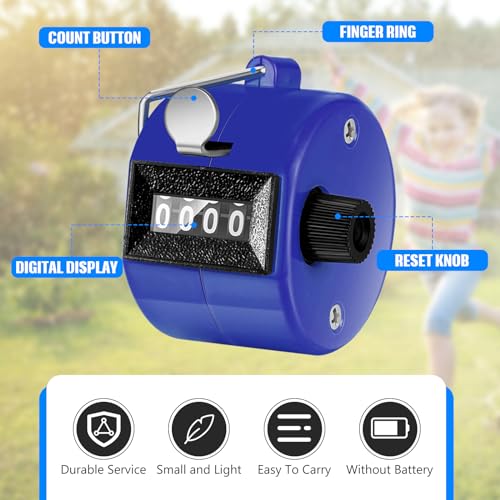TOODOO 6 Pack Hand Tally Counter 4 Digit Mechanical Palm Clicker Plastic Hand Held Counter Clicker with Metal Finger Ring for School Golf Sports Events Office Stadium - color: Blue
