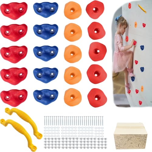 22 Pack Rock Climbing Holds for Kids, Rock Wall Holds with Hardware | Textured Heavy-Duty Resin；Non-Slip & Hand-Friendly；Easy to Install；Strong & Stable Design；Indoor & Outdoor Use