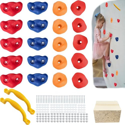 22 Pack Rock Climbing Holds for Kids, Rock Wall Holds with Hardware | Textured Heavy-Duty Resin；Non-Slip & Hand-Friendly；Easy to Install；Strong & Stable Design；Indoor & Outdoor Use