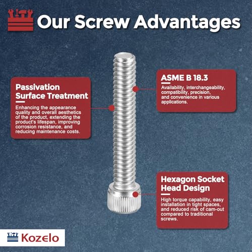 56pcs 1/4"-20 Socket Head Cap Screws Bolts Nuts Assortment Kit - [1/2" to 1-1/2"] 304 Stainless Steel Allen Socket Drive for 3D Printer