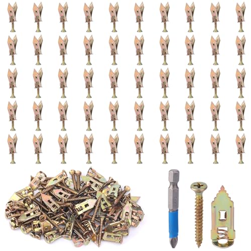 101pcs Drywall Self Drilling Anchors Kit, Manganese Steel Plasterboard Anchors with Screws and PH2 Blue Bit Wall Fixings Plugs for Cabinets TV Shelves Curtains Bicycles (No Drill Needed)