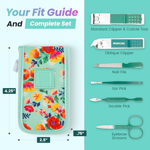 Nail Clipper Set – 7-Piece Portable Manicure & Grooming Kit with Stainless Steel Tools in Neoprene Case – Stay Organized, Purse-Friendly, Travel Essential for Women & Men (Brown Woods) - color: Brown Woods