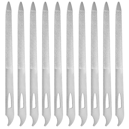 10-Pack Metal Nail Files for Natural Nails - Stainless Steel, Thin, Durable with Curved Sharp Pointed Tip, Double-Sided Manicure and Pedicure Tools