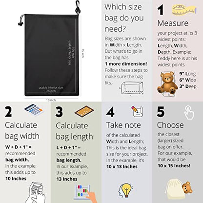 PALTERWEAR Drawstring Bag - Cinch and Ditty Pouch with Clip for Travel, Wardrobe, Outdoors - Set of 5 (Black, 10 x 15 inch) - size: 10 x 15 inch