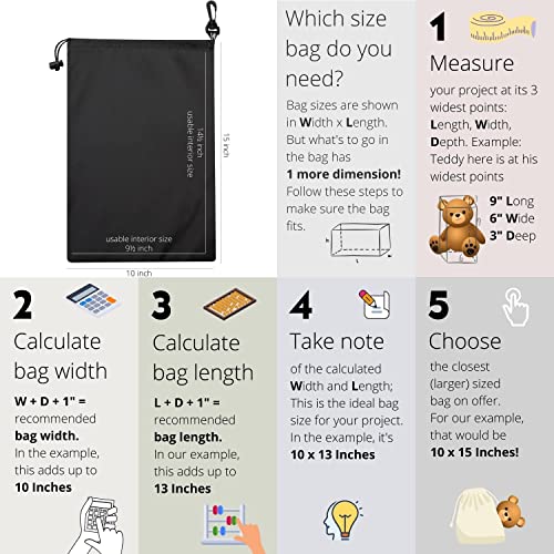 PALTERWEAR Drawstring Bag - Cinch and Ditty Pouch with Clip for Travel, Wardrobe, Outdoors - Set of 5 (Black, 10 x 15 inch) - size: 10 x 15 inch