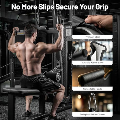 LAT Pull Down Bar with 6 Ergonomic Handles, Neutral Grip LAT Pulldown Attachments for Whole Back Training, Wide Grip LAT Pulldown Bars for Home Gym Cable - color: Black-1