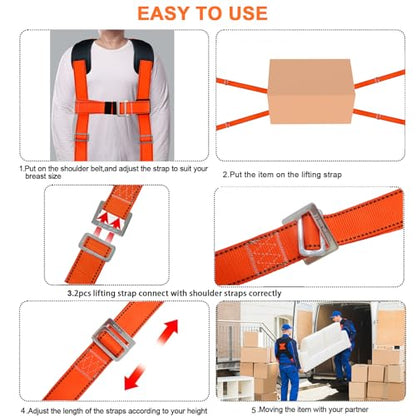 Upgraded Furniture Moving Straps with Chest Buckle,Shoulder Moving Straps with 1-Person Lifting Strap, Adjustable Easily Lifting and Moving for Mattresses, Appliances Heavy Object Up to 1200LBS - color: Orange-2Person Straps