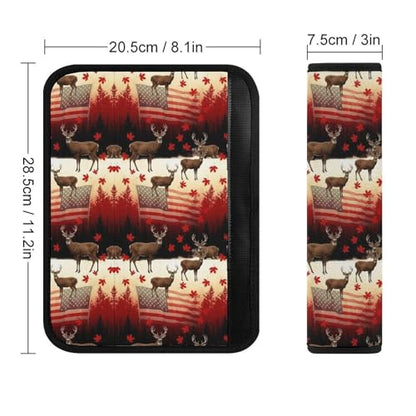 2PCS Red White Elk Deer USA American Flag Car Seat Belt Pad Breathable Shoulder Protector for Girls and Boys, Most Cars, Anti-Slip Pad - color: Pattern 757