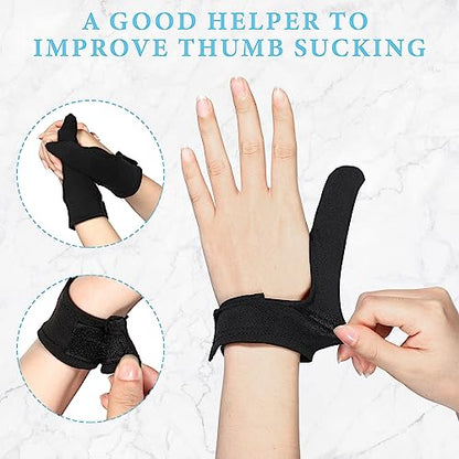 Ramede 2 Pairs Adult Thumb Guard Habit Stop Thumb Sucking Black and Grey Finger Guard Glove for Helping Stop Hair Pulling and Skin Picking