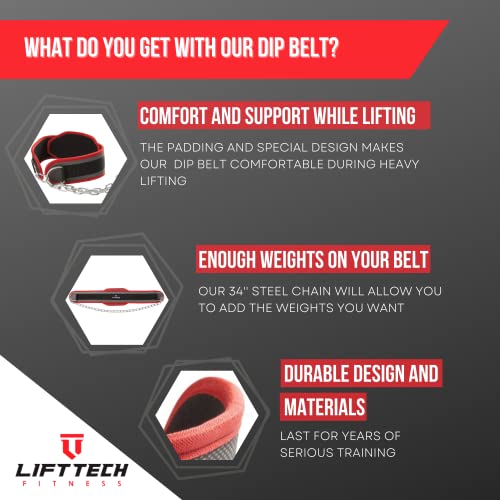 Dip Belt for Weight Lifting - Pull Up Weight Belt for Men and Women - Weight Belt with Chain for Powerlifting, Strength Training - Waist Belt for Weight Lifting - One Size
