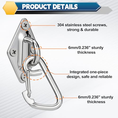 Stainless Steel Pad Eye Hook 8PCS M6 Rhombus Ceiling Hooks and Screws for Hanging Hammock, Plants, String Lights, Canopy, DIY, Porch Swing Hanging Kit, Indoor & Outdoor Use Swing Hooks - style: M6 Rhombus pad eye hooks 8PCS