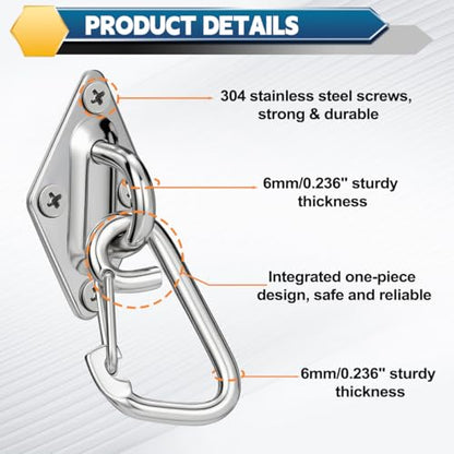 Stainless Steel Pad Eye Hook 8PCS M6 Rhombus Ceiling Hooks and Screws for Hanging Hammock, Plants, String Lights, Canopy, DIY, Porch Swing Hanging Kit, Indoor & Outdoor Use Swing Hooks - style: M6 Rhombus pad eye hooks 8PCS
