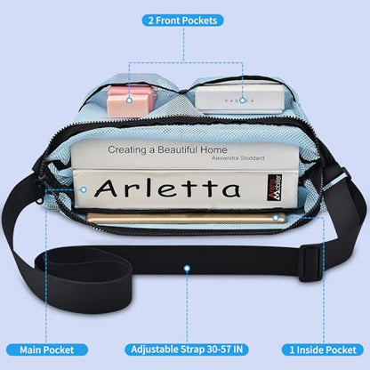 Mildbeer Gym Tote Bag, Mesh Bag Crossbody Satchel 12x6x12 for Gym Beach Ball Games Training Camping Hiking Clothes Storage - color: Sky Blue