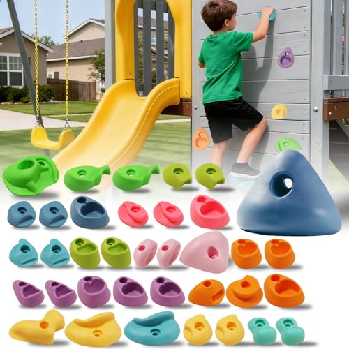 36 PCS Rock Climbing Holds for Kids,Rock Climbing Wall Grips Climbing Rocks Wall Kit for Indoor and Outdoor Playground Play Set with Hardware（Pastel Color） - color: 36pcs-macaron