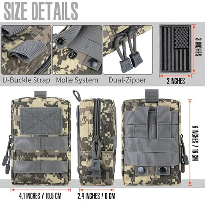 2 Pack Tactical Molle EDC Pouch Multi-Purpose Compact Pack Water-Resistant Utility Pouch with Flag Patch - color: Gray Camo