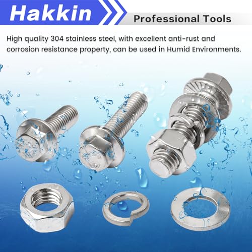 244PCS M6-1.0 M8-1.25 Flange Hex Head Bolts and Nuts Kit, M6 M8 Metric Flange Hexagon Screws Serrated Nuts Washers, 304 Stainless Steel M6 Bolt M8 x 1.25 Bolt Screw Set Hakkin - size: 244PCS M6 M8 Flanged Bolts Silver
