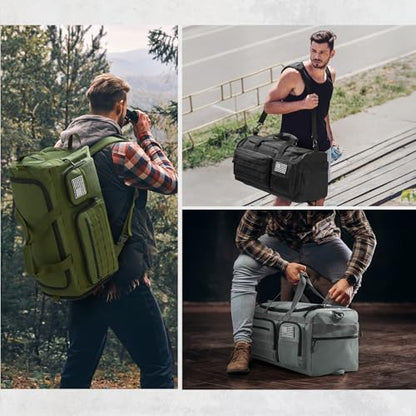 G4Free 3-in-1 Travel Duffle Bag for Men and Women, 50L Large Gym Sports Bags Tactical Military Duffle Backpack with Shoes Compartment and Wet Pocket (Black) - color: Black