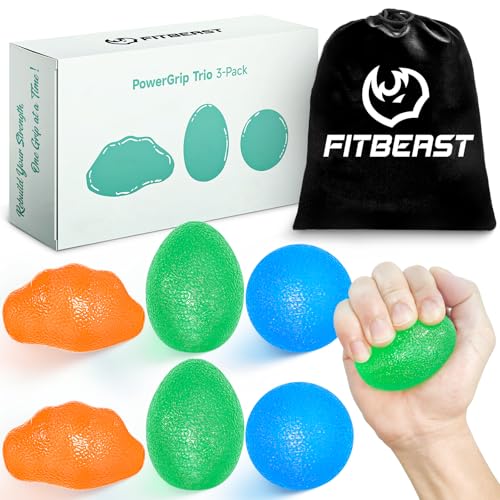 FitBeast Stress Balls for Adults, Hand Exercise Balls 6 Pack, Stress Relief & Grip Strength Trainer, Squishy Balls & Squeeze Balls for Arthritis, Carpal Tunnel, Hand Therapy with 3 Resistance Levels - color: Vibrant Orange, Forest Green, Ocean Blue
