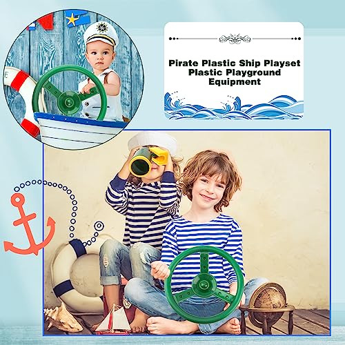 11 Pcs Playground Swing Set Accessories Plastic Pirate Steering Wheel with Safety Handles Telescope Periscope Telephone Playset for Outdoor Playground Treehouse Jungle Gym Accessories