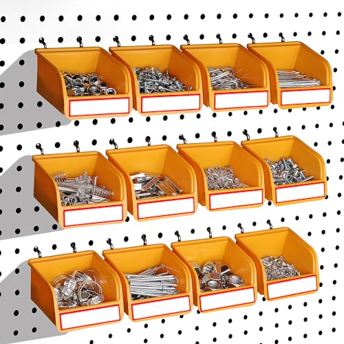Pegboard Bins Organizer Set 12-Pack - Durable Storage Tray for Screws, Nuts, Bolts, Hardware, Crafts, Accessories | Fits Standard Pegboards | 16 Labels for Garage Workshop Craft Room - size: 12-Pack