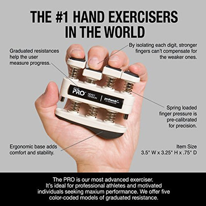 Prohands PRO Hand Exerciser, Finger Exerciser (Hand Grip Strengthener), Spring-Loaded, Finger-Piston System, Isolate and Exercise Each Finger - color: Black - Pro, size: 9 lb (Heavy Tension)