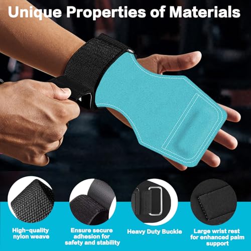 Weight Lifting Wrist Strap, Double-Layer Leather Wrist Straps for Gym Strength Training Weightlifting,Deadlift and Powerlifting, Enhance Grip Strength Neoprene Padding Gym Workout Lifting Straps Men/Women Pair - color: Blue