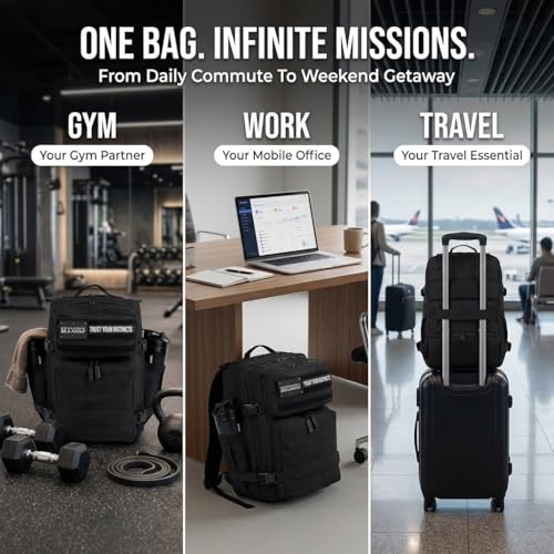 WOLFpak 35L Athletic Gym Backpack - Durable 1000D Waterproof Oxford Material with MOLLE Webbing, Laptop Pocket - color: Alpha Black White Accents