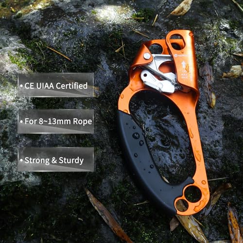 UIAA & CE Certified Hand Ascender Rock Climbing Tree Arborist Rappelling Gear Equipment Rope Clamp for 8~13MM Rope - color: Orange-Left
