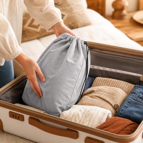 6 Pcs Shoe Bags for Travel Packing, Large Dustproof Shoe Covers With Interior Divider Drawstring for Handbags Sneaker, Washable Soft Flannel Storage Pouch for Traveling Suitcase Gym Closet Organizer