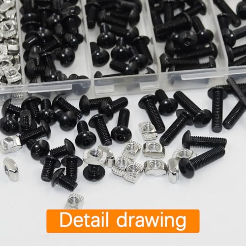 115 Pcs M5 T Nuts and T-Slot Bolts Set, Hammer Head T Slot Nut, Hex Button Head Socket Cap Screws Bolts and Nuts Set for 2020 Aluminum Extrusion Hardware, for Mlok Screws and Nut Replacement - size: Black-M5x8/12/16/20mm-115 Sets