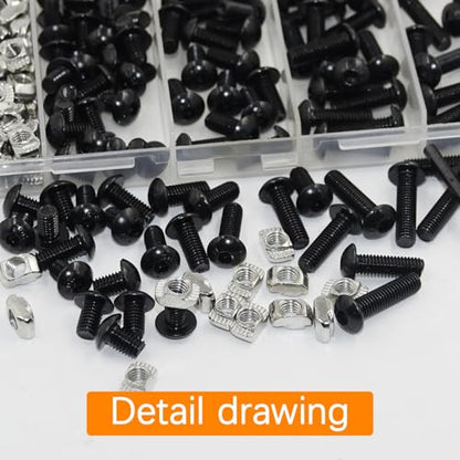 115 Pcs M5 T Nuts and T-Slot Bolts Set, Hammer Head T Slot Nut, Hex Button Head Socket Cap Screws Bolts and Nuts Set for 2020 Aluminum Extrusion Hardware, for Mlok Screws and Nut Replacement - size: Black-M5x8/12/16/20mm-115 Sets