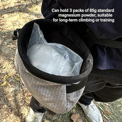 Rock Climbing Chalk Bag, 210D High-Tensile Polyethylene Durable Chalk Bag with Fleece Lining & Adjustable Belt, for Bouldering, Gym, Weightlifting - color: Grey