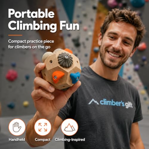 Climber's Gift Wooden Boulder Block Grip Trainer with 12 Resin Holds | Customizable Hold Layout, Portable & Handheld, Includes Canvas Bag, Mini Boulder Keychain, Screws & Tools Included