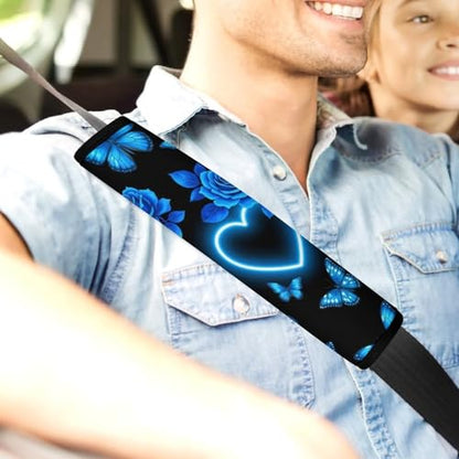 2 Piece Butterfly Blue Rose Car Seat Belt Pad Breathable Seat Belt Cushion for Child, Stroller Pushchair High Chair, Easy Install (No Tool) - color: Pattern 1164