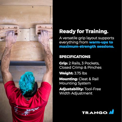 TRANGO Rock Prodigy Hangboard - Finger Training Board for Rock Climbing, Build Finger Strength, Home Training Board, Natural - Beech Wood, Pivot, Forge, Training Center - style: Natural