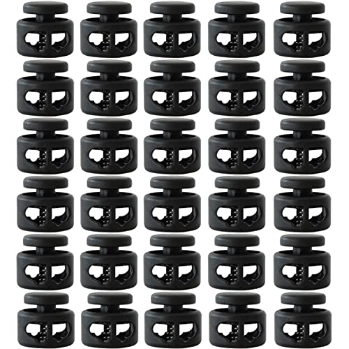 J.CARP Plastic Cord Locks End Spring Toggle Stopper, Elastic Cord Adjuster - color: Black, Double, size: Double Hole