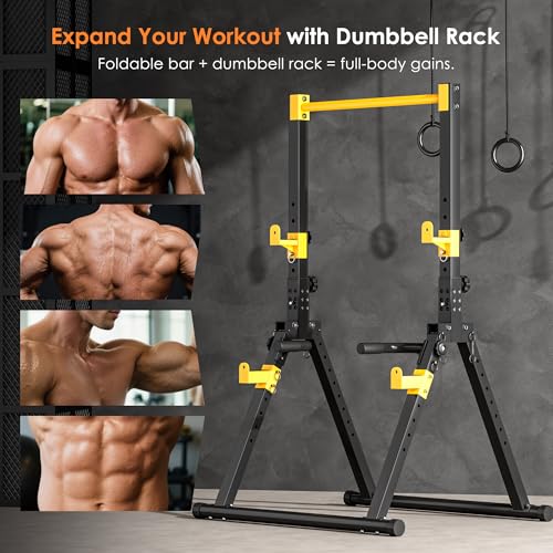 SogesPower Foldable Pull Up Bar Station,Triangular Power Tower Dip Stand | Adjustable Heights & Handles Pull Up Dip Station for Pull-ups, Dips, Knee Raises,Space-saving for Small Space - color: Yellow