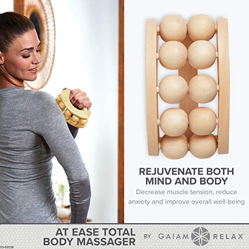 Gaiam Relax Massage Ball Roller, Handheld Wooden Tool | Wooden Massage Ball Roller | Total Body Tension, Relaxation & Stress Relief | Ergonomic Design | Home & Office Use