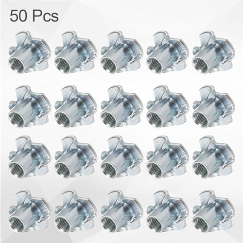 HARFINGTON M6x12mm T-Nuts 4 Pronged Tee Nut 0.69" x 0.47" Fully Thread Carbon Steel Inserts for Wood, Rock Climbing Holds, Cabinetry, Furniture 50pcs - size: M6x12mm