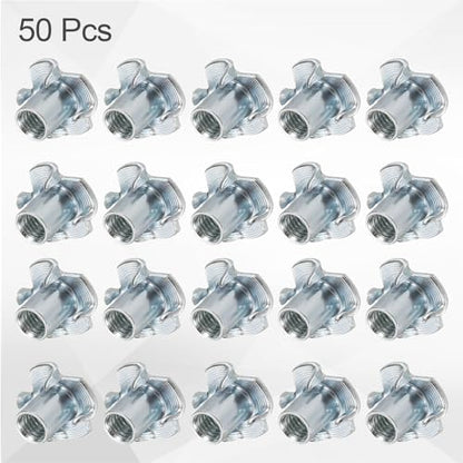 HARFINGTON M6x12mm T-Nuts 4 Pronged Tee Nut 0.69" x 0.47" Fully Thread Carbon Steel Inserts for Wood, Rock Climbing Holds, Cabinetry, Furniture 50pcs - size: M6x12mm