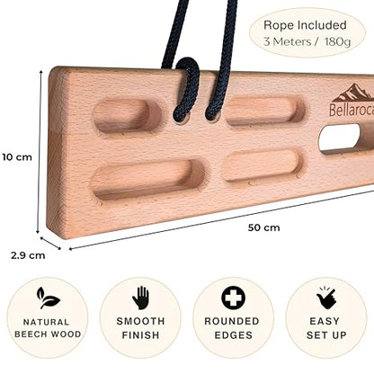 Bellaroca® Portable Hangboard for Rock Climbing – Wooden Climbing Fingerboard with Adjustable Rubber Plates and 12+ Grip Combinations for Bouldering and Finger Strength Training - style: Bar