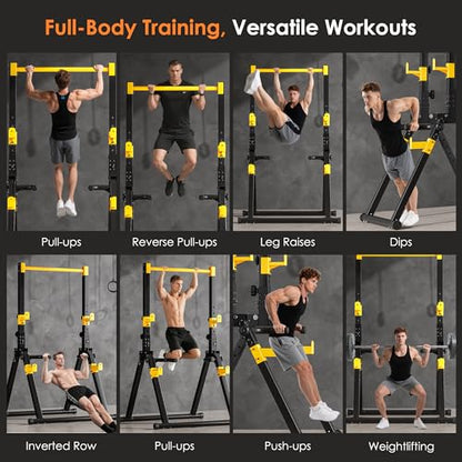 SogesPower Foldable Pull Up Bar Station,Triangular Power Tower Dip Stand | Adjustable Heights & Handles Pull Up Dip Station for Pull-ups, Dips, Knee Raises,Space-saving for Small Space - color: Yellow